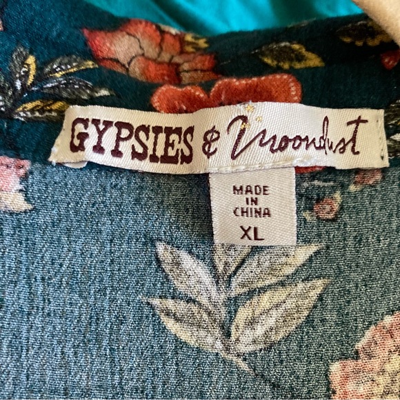 Gypsies & Moondust Dark Green & Floral LS Button-up Crop Top XL - Picture 3 of 10